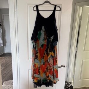Tiered Black and Multicolor Floral Slip Dress